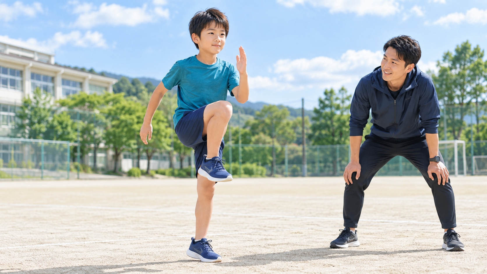 片脚立ちで体幹とバランスを練習する子ども