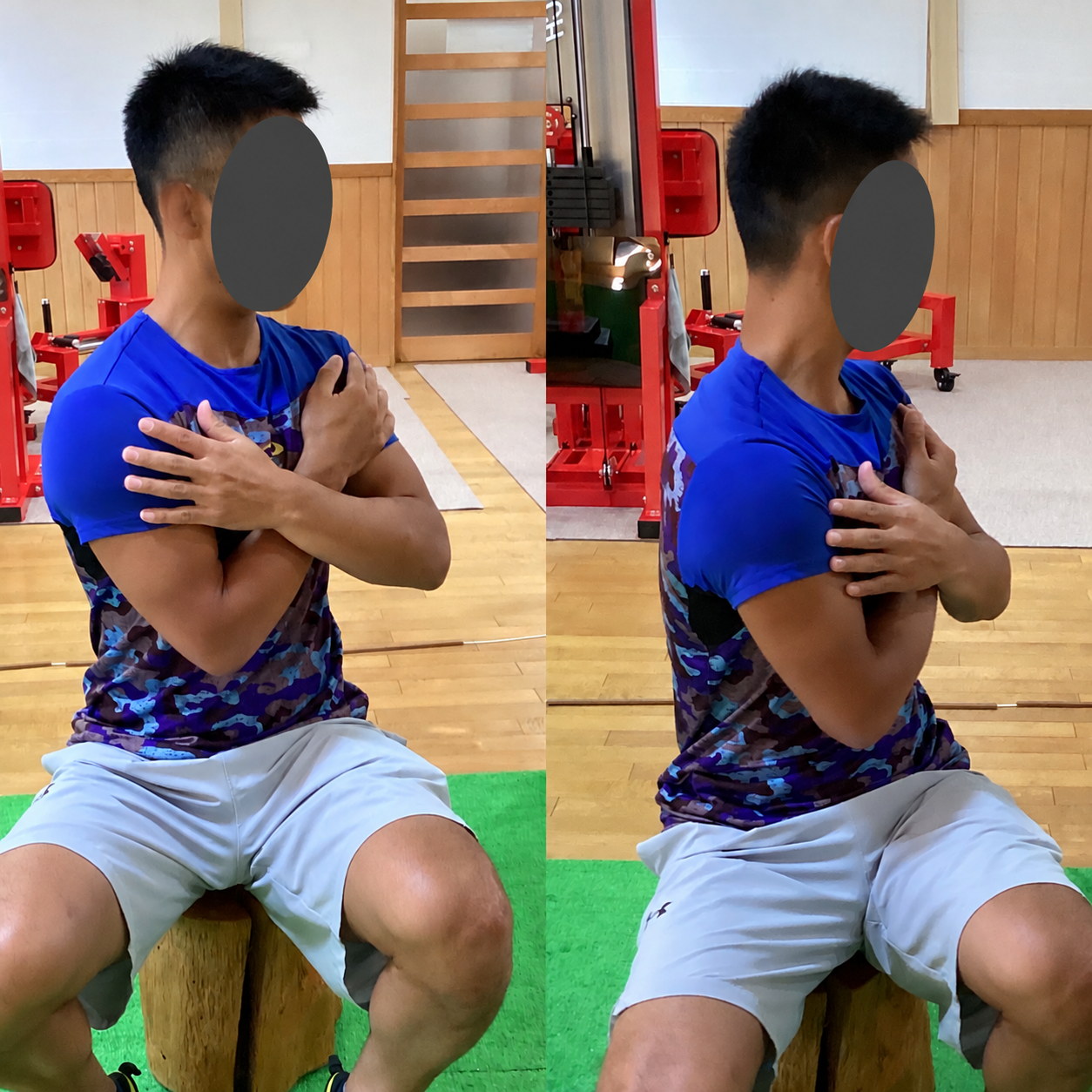 座って上半身をひねる動作の比較写真