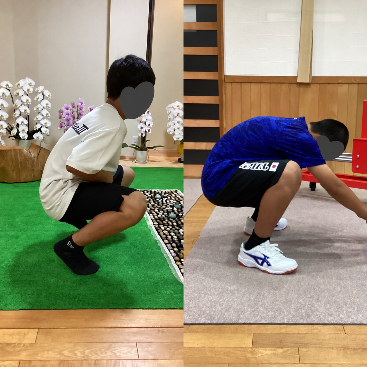 しゃがむ動作の比較写真